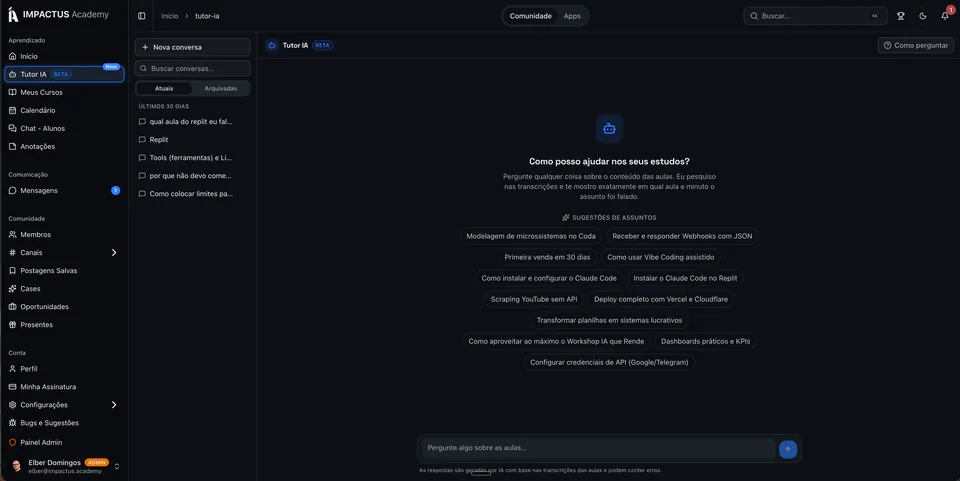 Tela real do Tutor AI da comunidade